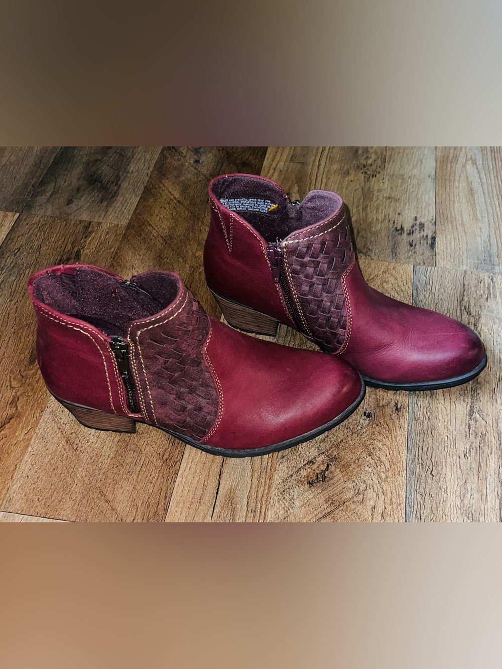 Women's Burgundy Ankle Booties with Woven Panel
